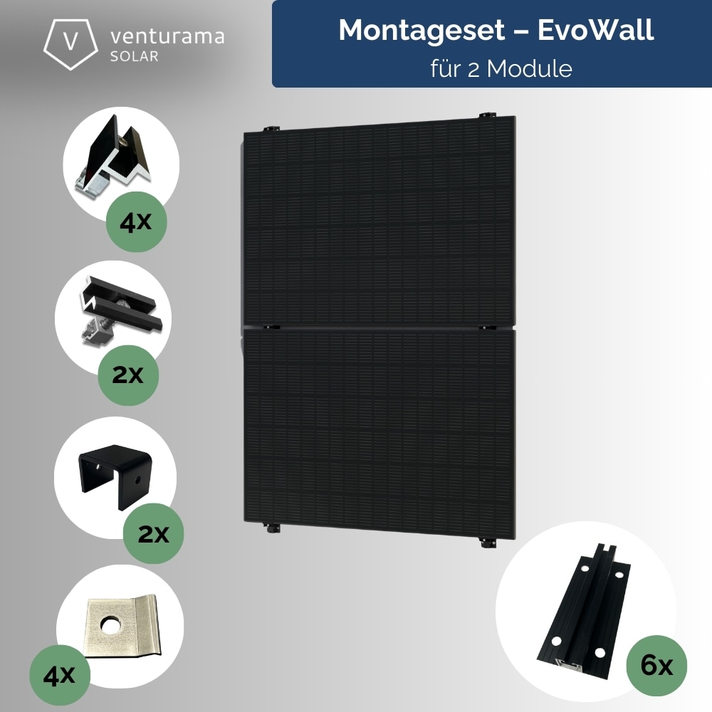 venturama Solar EvoWall Wandmontage Komplettset BlackLine - F&uuml;r 2 PV-Module 