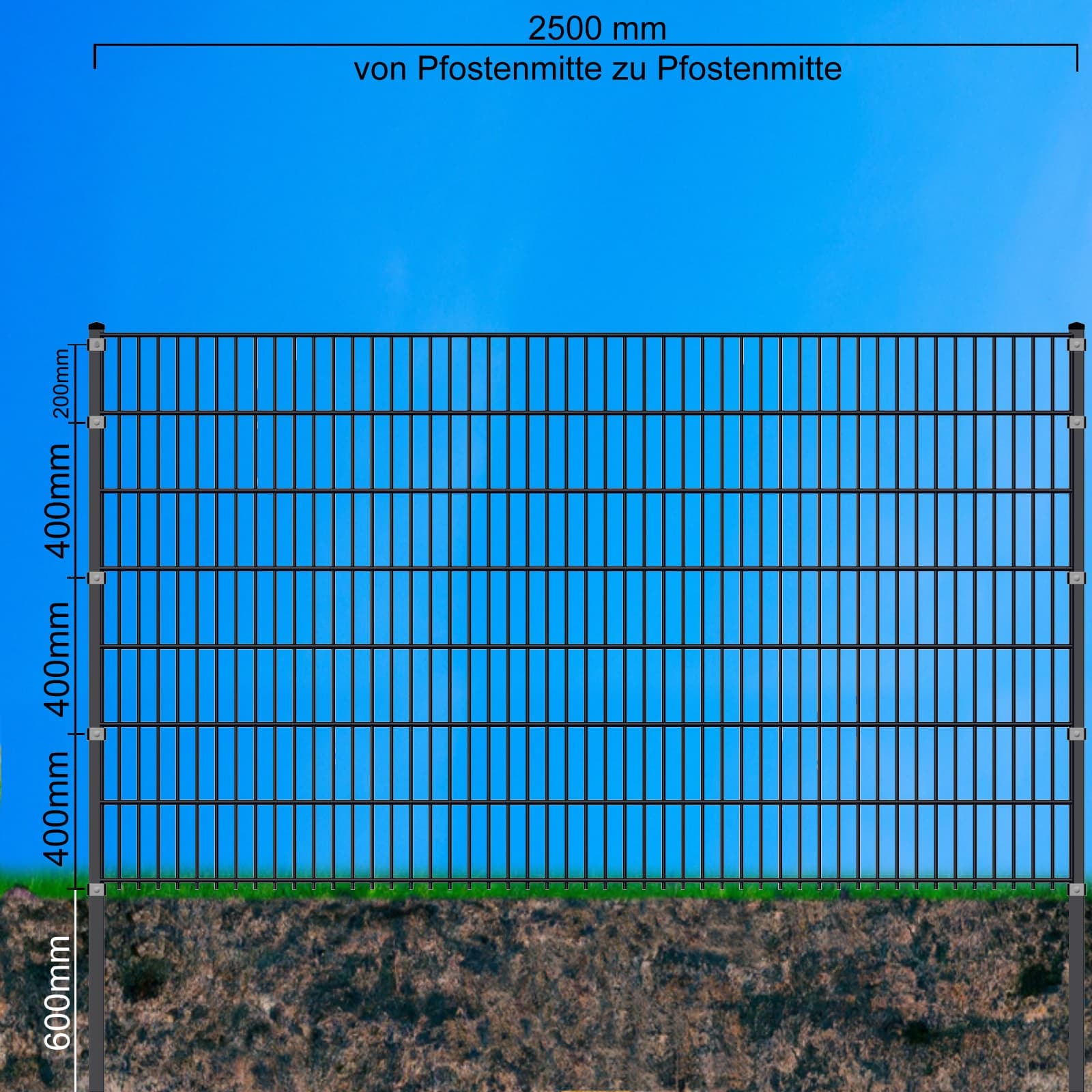 Fa-Bausysteme Doppelstabzaun Anthrazit  8-6-8 Leiste 1430 mm 45 m 