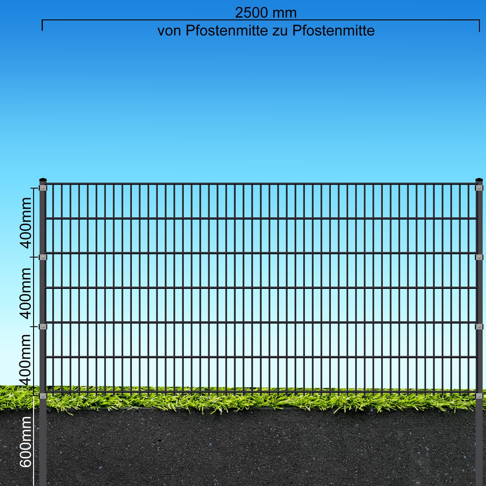 Fa-Bausysteme Doppelstabzaun Anthrazit  8-6-8 Pl&auml;ttchen 1230 mm 22,5 m 