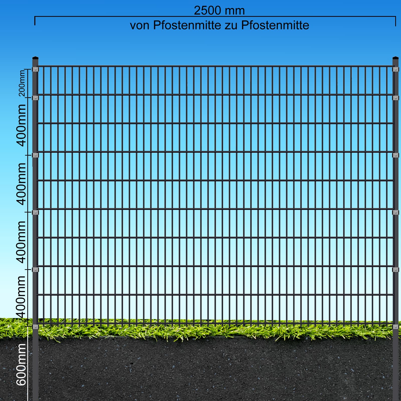 Fa-Bausysteme Doppelstabzaun Anthrazit  8-6-8 Pl&auml;ttchen 1830 mm 37,5 m 