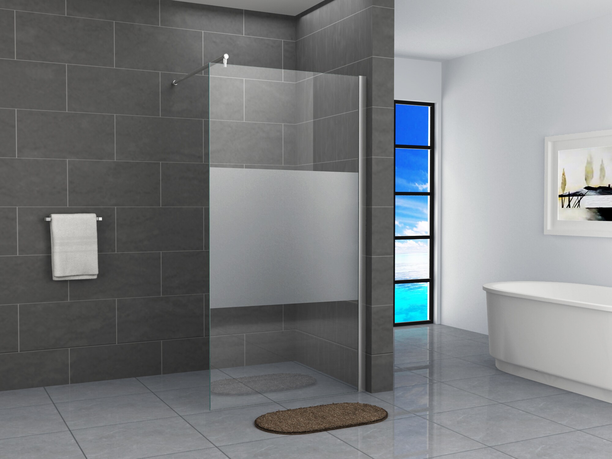 Fa-Bausysteme Walk-In Glas Dusche Teilsatiniert 130 cm 