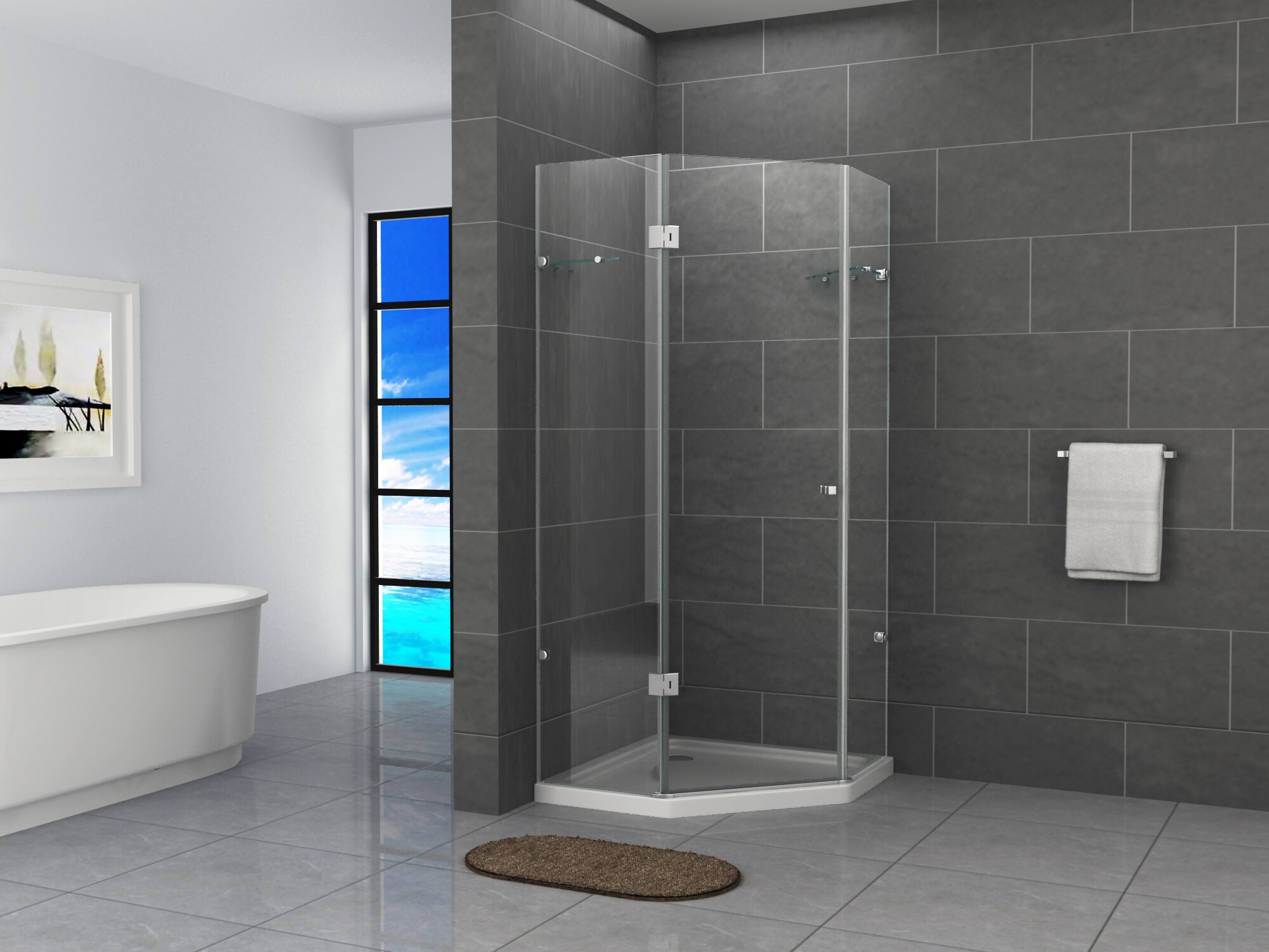 Fa-Bausysteme Glasdusche Lippe rechts Klarglas 90 x 90 cm ohne Wanne 