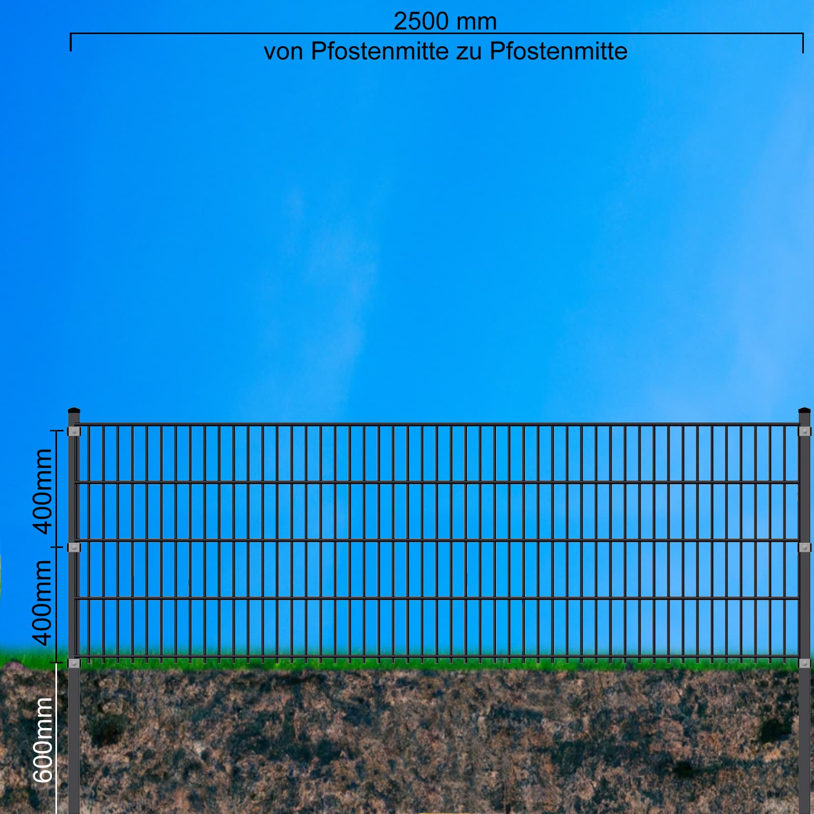 Fa-Bausysteme Doppelstabzaun Moosgr&uuml;n  8-6-8 Pl&auml;ttchen 830 mm 5 m 