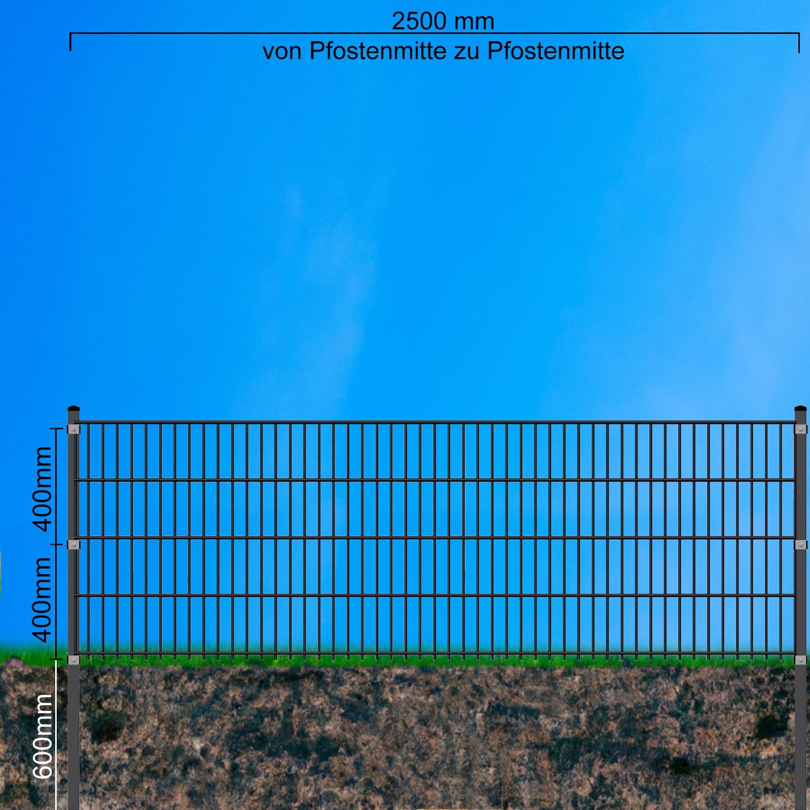 Fa-Bausysteme Doppelstabzaun Moosgr&uuml;n  8-6-8 Pl&auml;ttchen 830 mm 10 m 