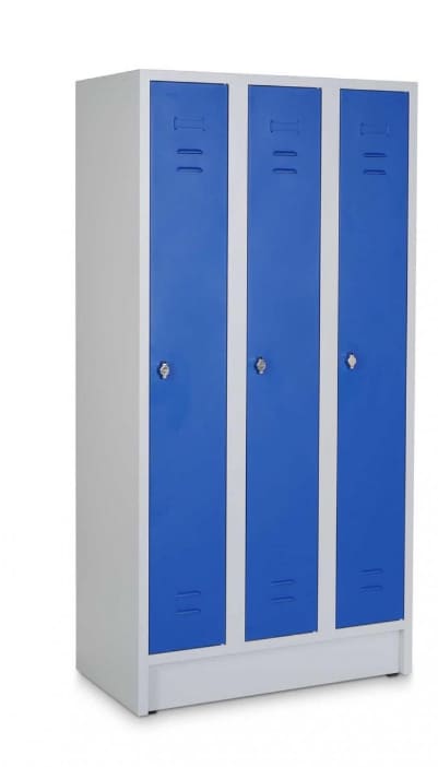 CEHA Reihen- und Garderobenschrank mit 120 cm Breite und 3 Abteil mit T&uuml;ren in RAL5010 