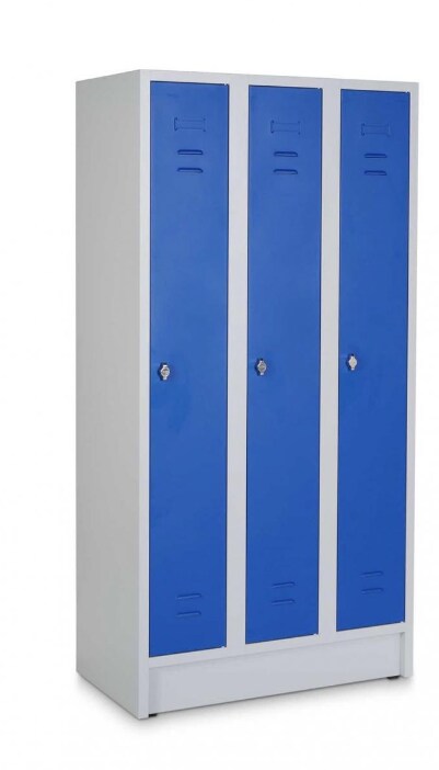 CEHA Reihen- und Garderobenschrank mit 90 cm Breite und 3 Abteil mit T&uuml;ren in RAL5010 