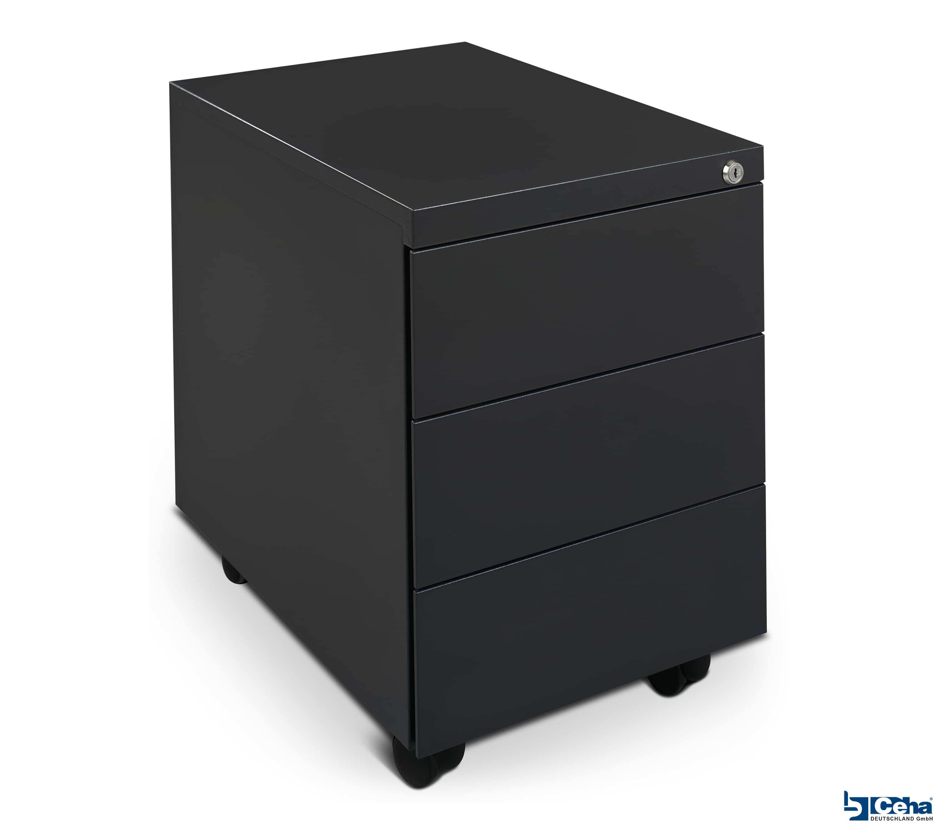 CEHA Design-Rollcontainer ST390 mit 3 Sch&uuml;ben in tiefschwarz (RAL9005) 