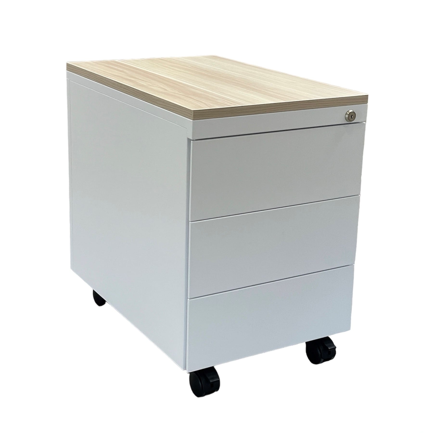 CEHA Design-Rollcontainer ST390 mit Holztop 3 Sch&uuml;ben in signalwei&szlig; (RAL9003) 