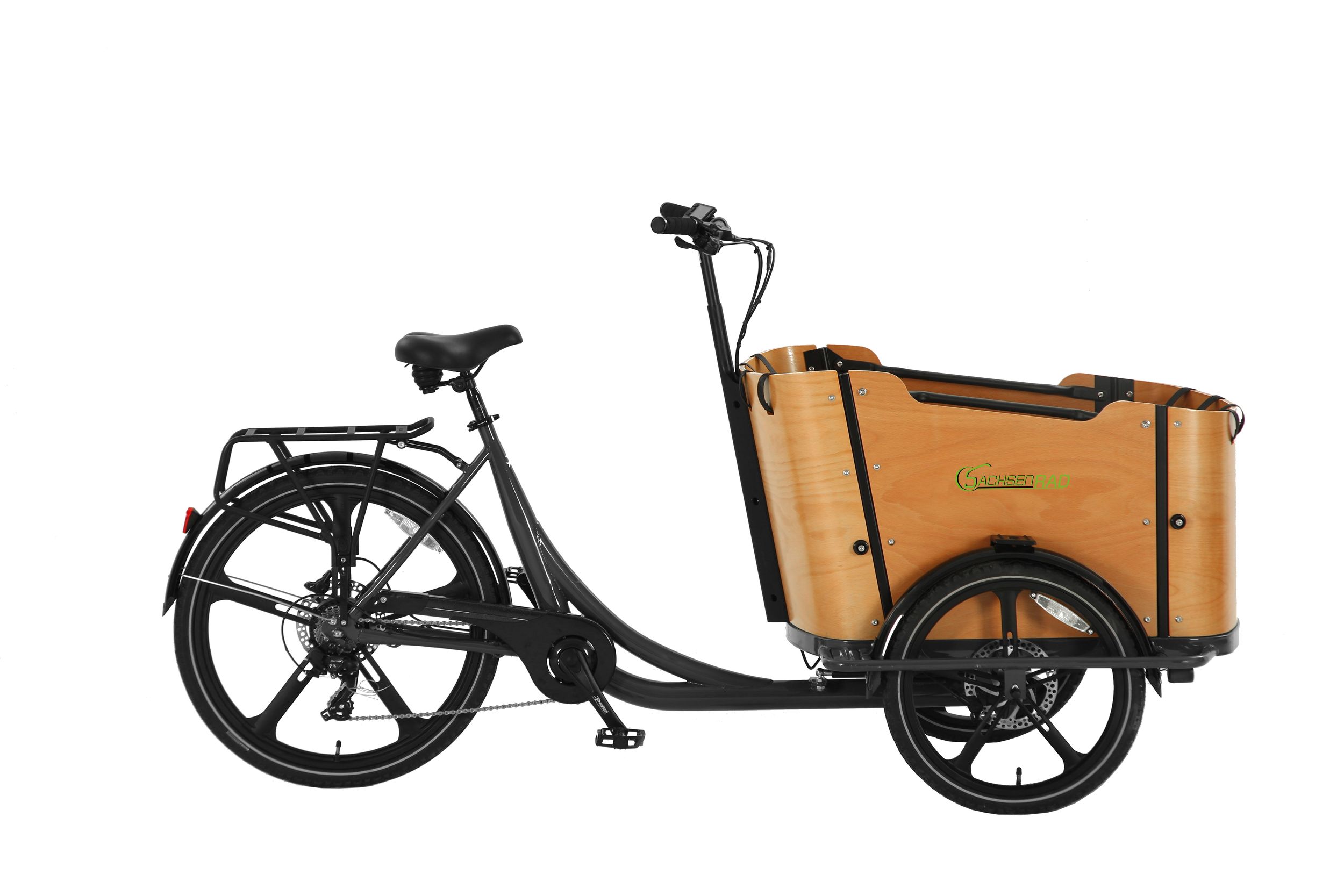 SachsenRAD E-Lastenrad T2 Neo Vintage Transport E-Bike mit Holzbox schwarz 