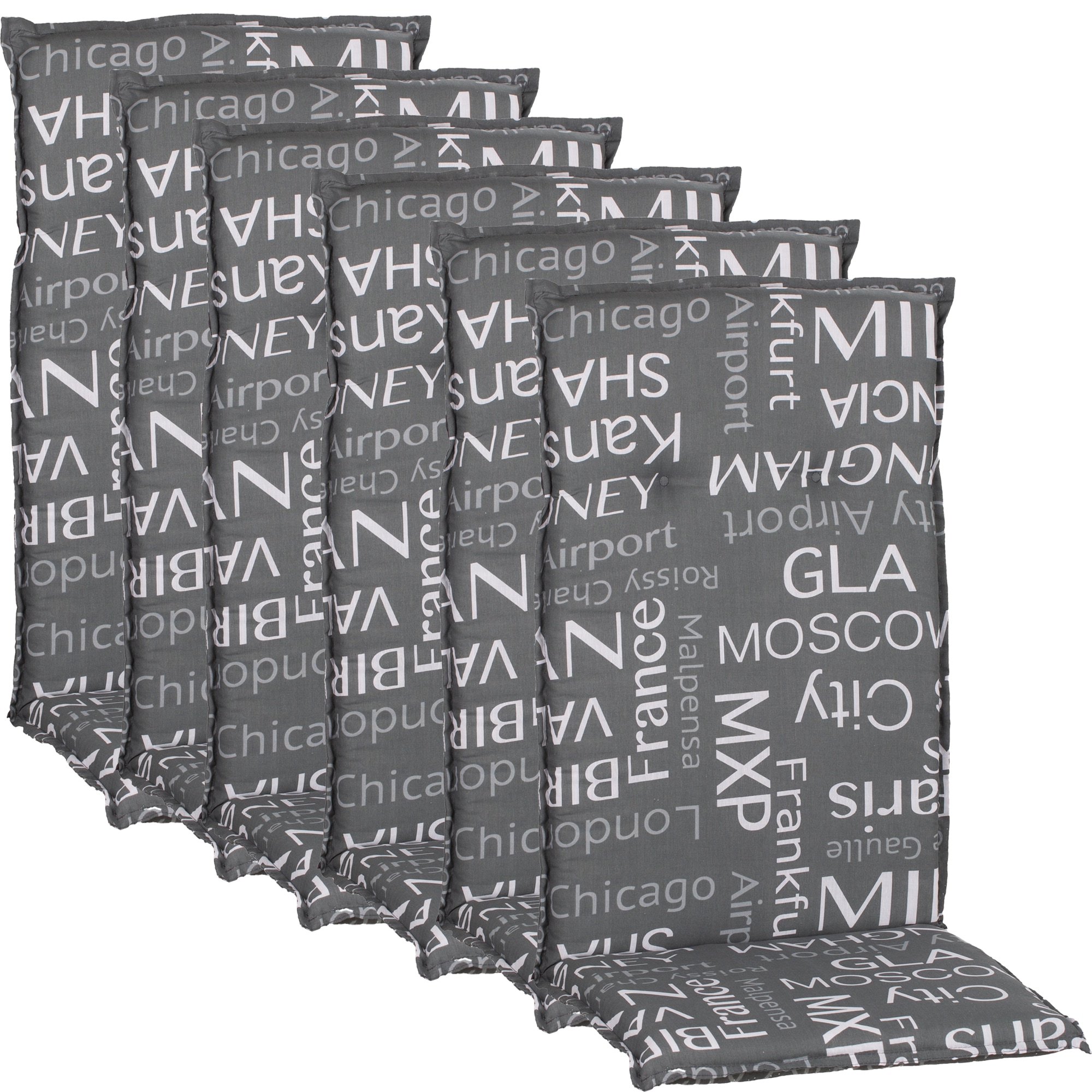 NYVI Gartenstuhl-Auflage Barcelona &ndash; Hochlehnerauflage f&uuml;r Gartenst&uuml;hle Anzahl:6er Set;Dessin:St&auml;dtenamen 