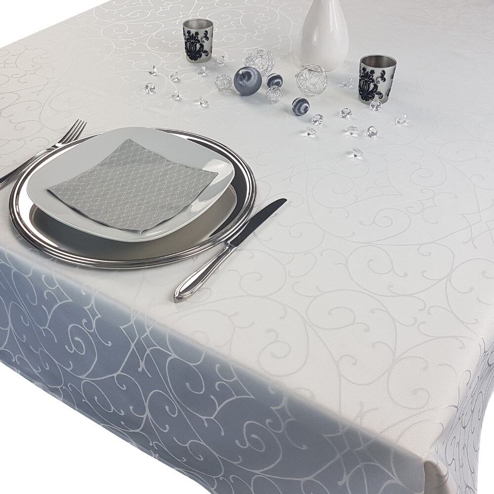 NYVI Tafeldecke Premium 150x250 cm mit edlen Ornamenten Farbe:Wei&szlig; 