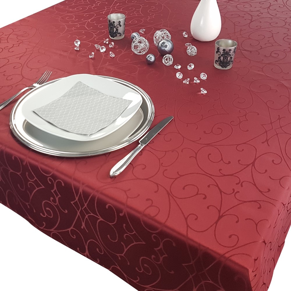 NYVI Tafeldecke Premium 150x250 cm mit edlen Ornamenten Farbe:Bordeaux 