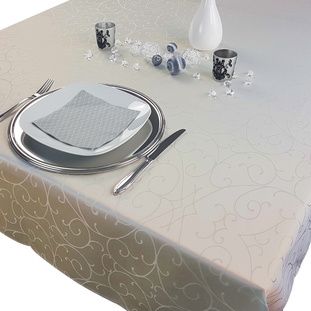 NYVI Tafeldecke Premium 150x250 cm mit edlen Ornamenten Farbe:Ecru 