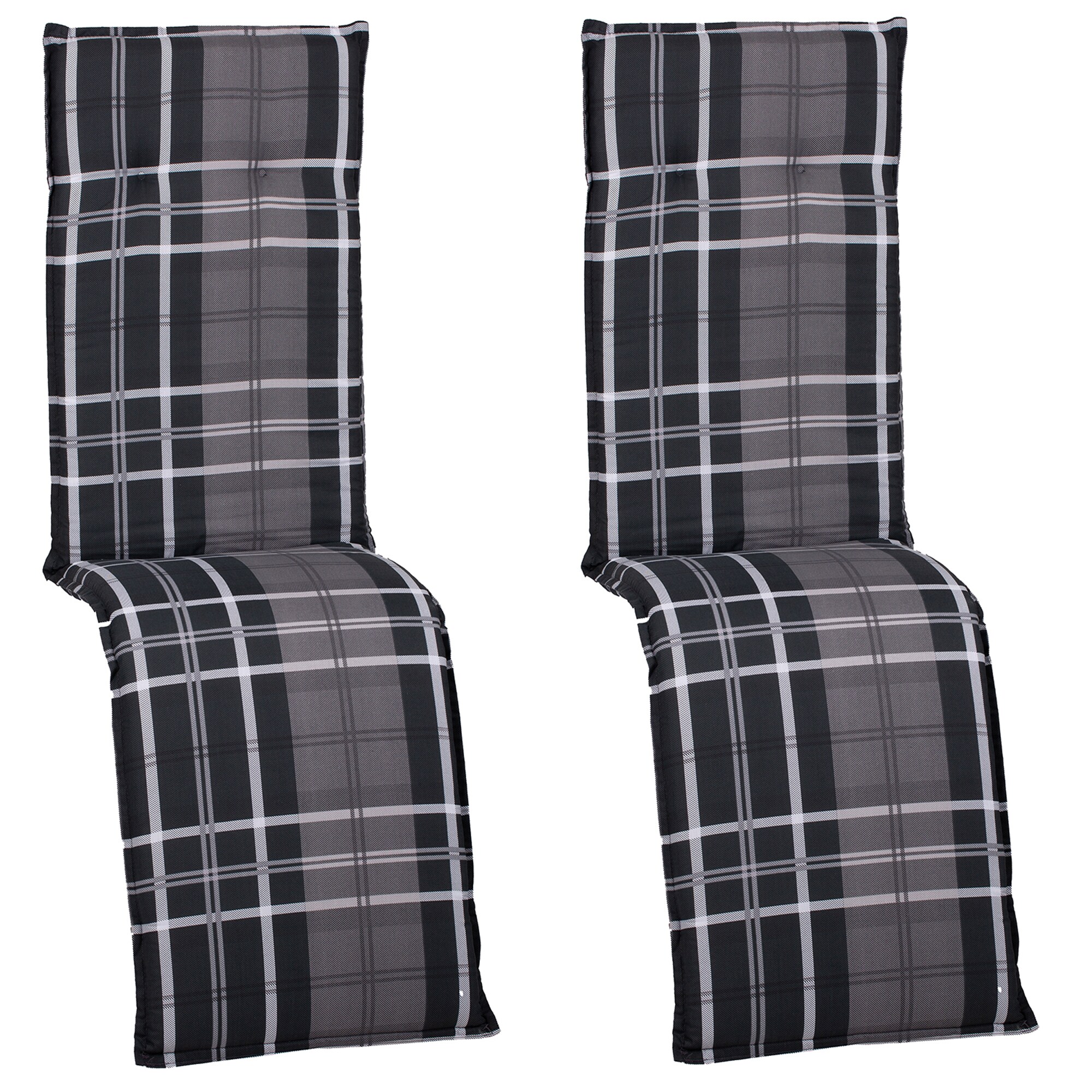 NYVI Auflage f&uuml;r Relaxliegen Barcelona 2er Set 171x50x6cm &ndash; Liegenauflage mit Komfortschaumkern und Bezug &ndash; Sitzpolster f&uuml;r Gartenliegen Dessin:Anthrazit / Wei&szlig; / Grau Karo 
