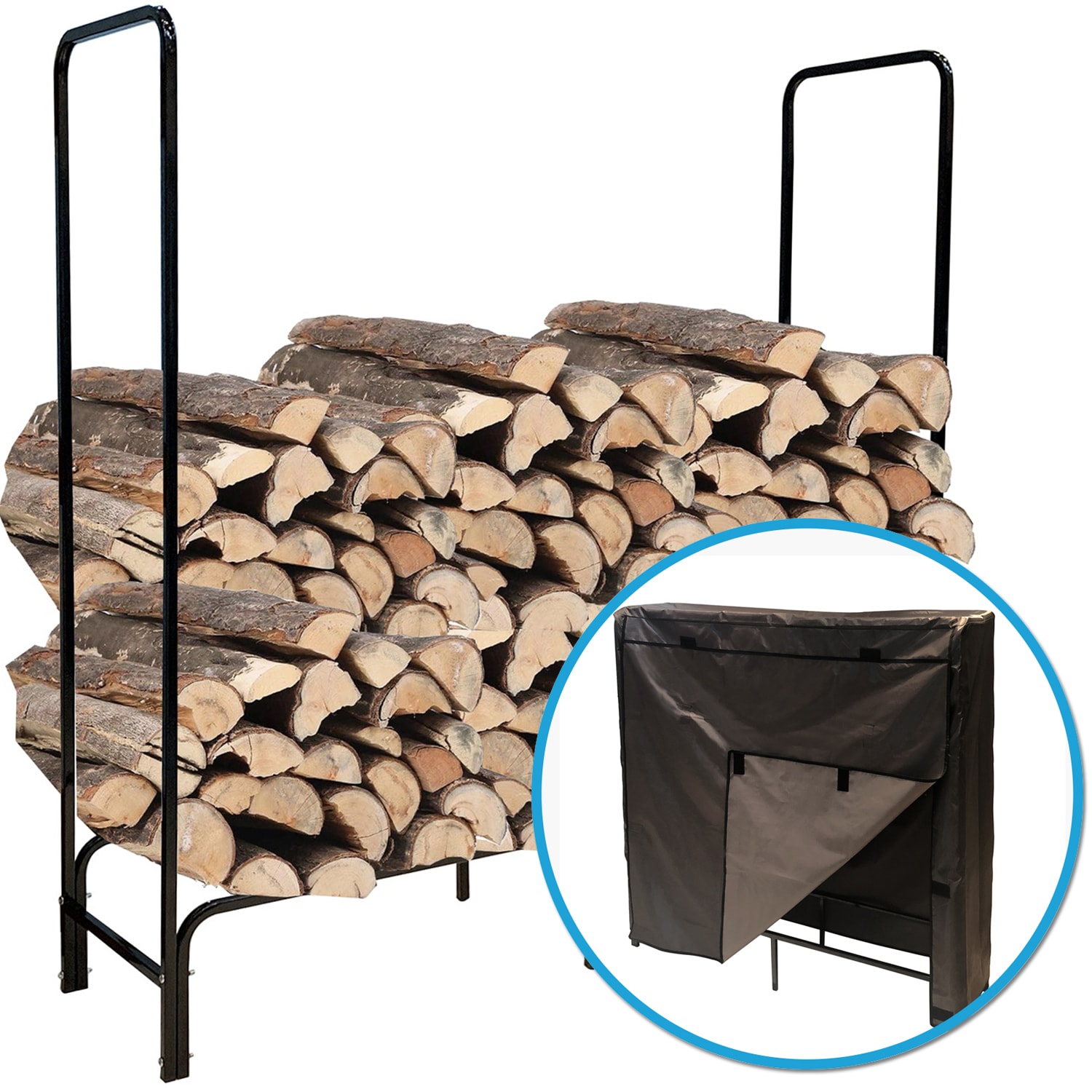 NYVI Kaminholzregal Schwarz inkl. Abdeckung - Brennholzregal aus Metall f&uuml;r bis zu 150 kg Holz 