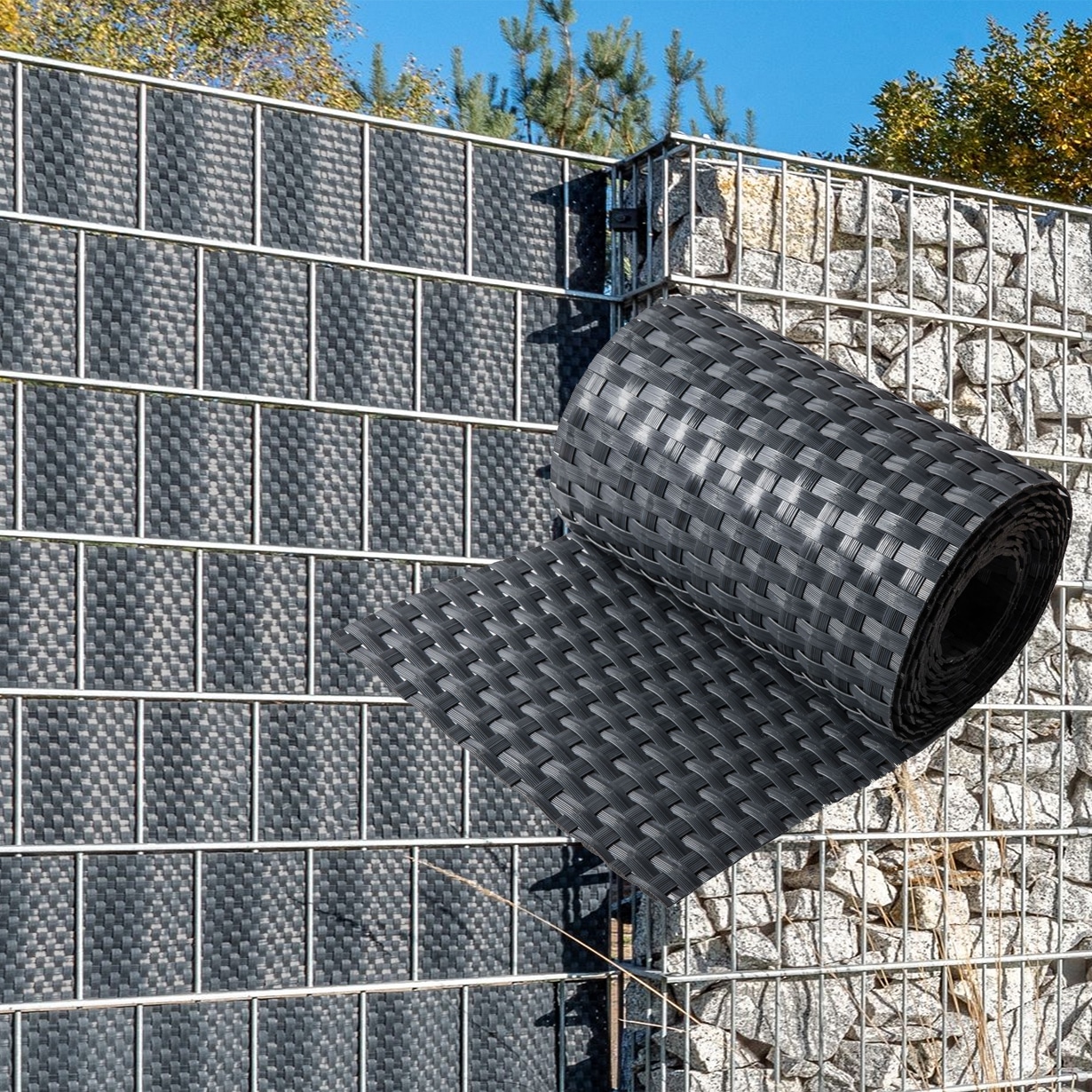 NYVI Polyrattan Sichtschutzstreifen Privafence 255 x 19 cm - Sichtschutz f&uuml;r Doppelstabmatten Zaun Farbe:Anthrazit;Anzahl:5 