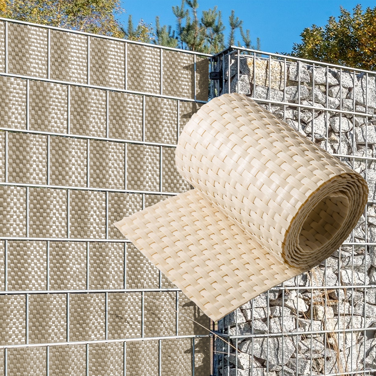 NYVI Polyrattan Sichtschutzstreifen Privafence 255 x 19 cm - Sichtschutz f&uuml;r Doppelstabmatten Zaun Farbe:Beige;Anzahl:6 