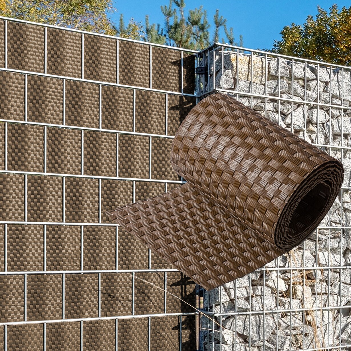 NYVI Polyrattan Sichtschutzstreifen Privafence 255 x 19 cm - Sichtschutz für Doppelstabmatten Zaun Farbe:Braun;Anzahl:10 Image