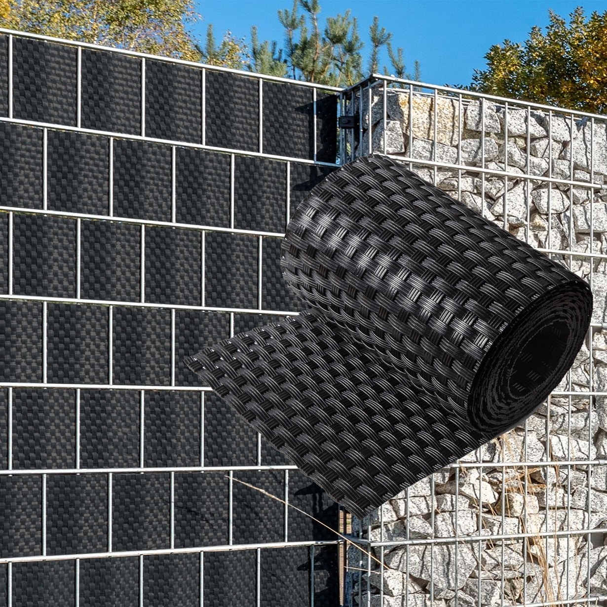 NYVI Polyrattan Sichtschutzstreifen Privafence 255 x 19 cm - Sichtschutz f&uuml;r Doppelstabmatten Zaun Farbe:Schwarz;Anzahl:10 