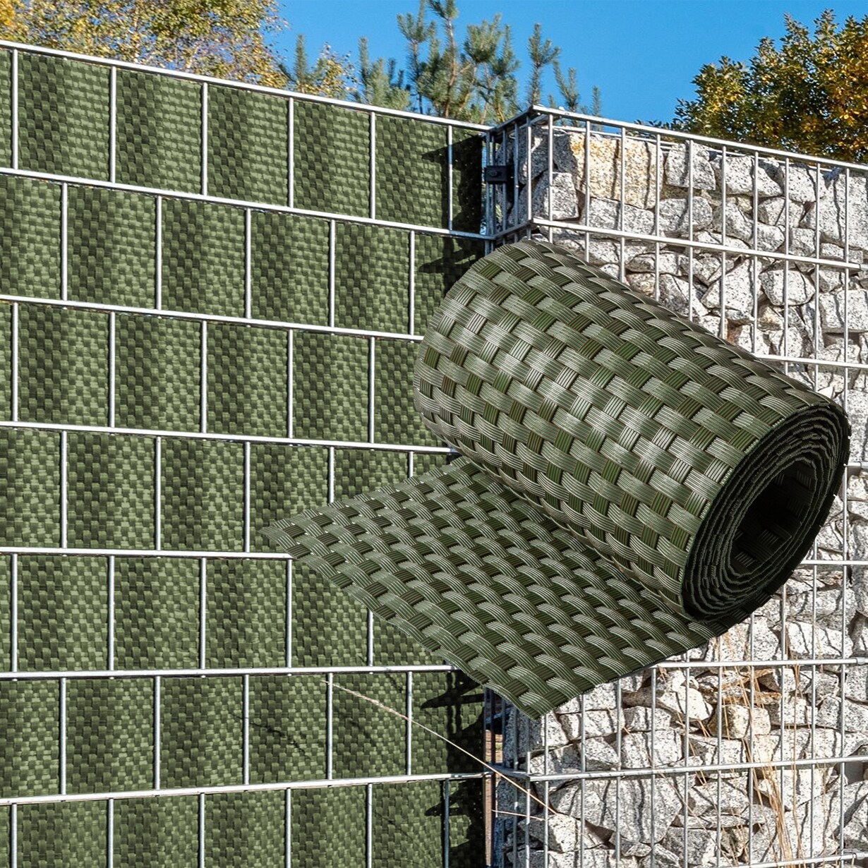 NYVI Polyrattan Sichtschutzstreifen Privafence 255 x 19 cm - Sichtschutz für Doppelstabmatten Zaun Farbe:Grün;Anzahl:10 Image