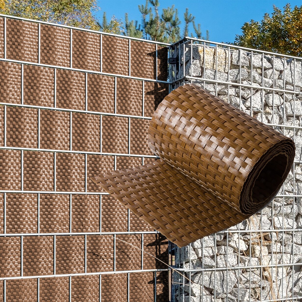 NYVI Polyrattan Sichtschutzstreifen Privafence 255 x 19 cm - Sichtschutz f&uuml;r Doppelstabmatten Zaun Anzahl:10;Farbe:Honig 