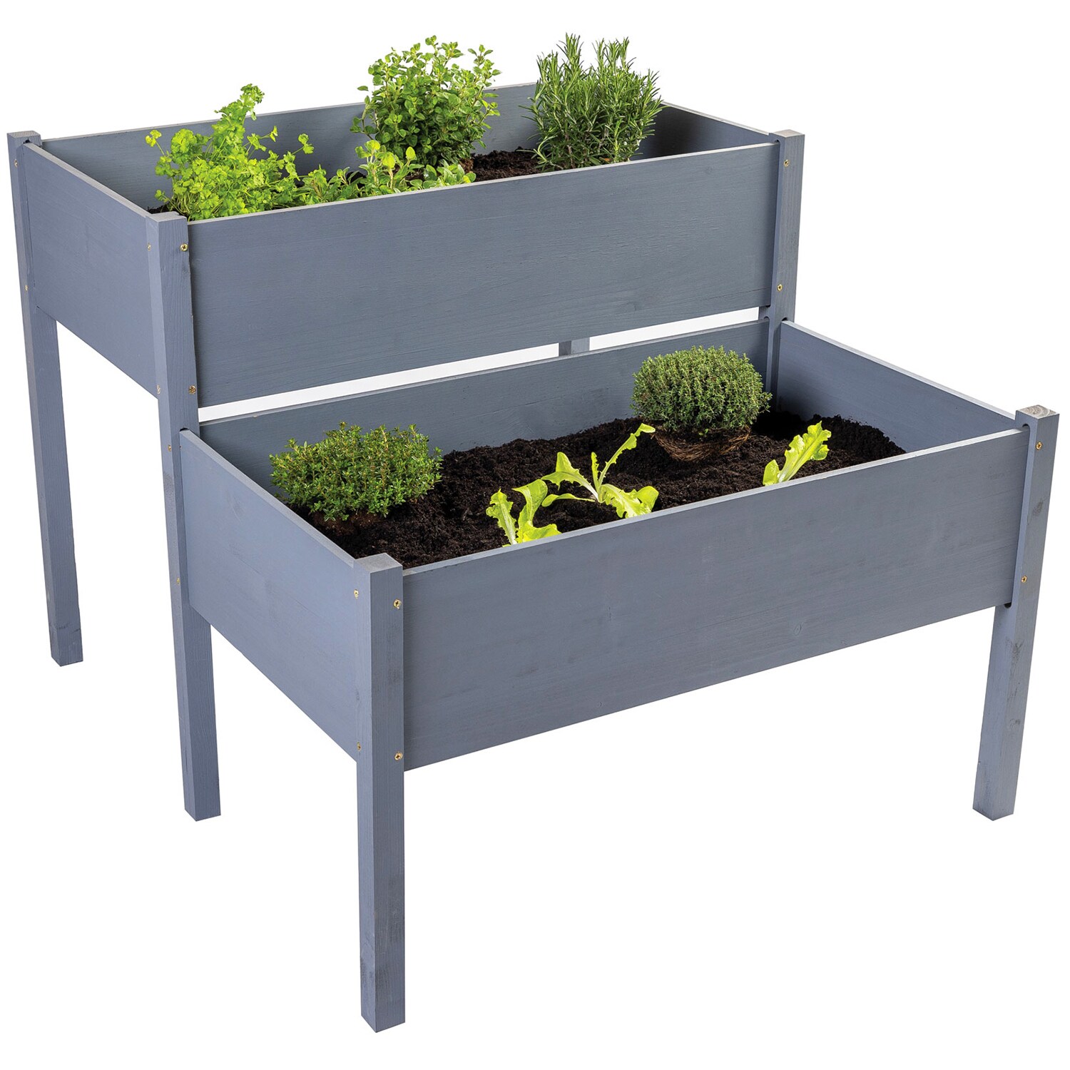 NYVI Hochbeet NYVIGreen mit 2 Abteilungen Grau - Gartenbeet mit Unkrautvlies 