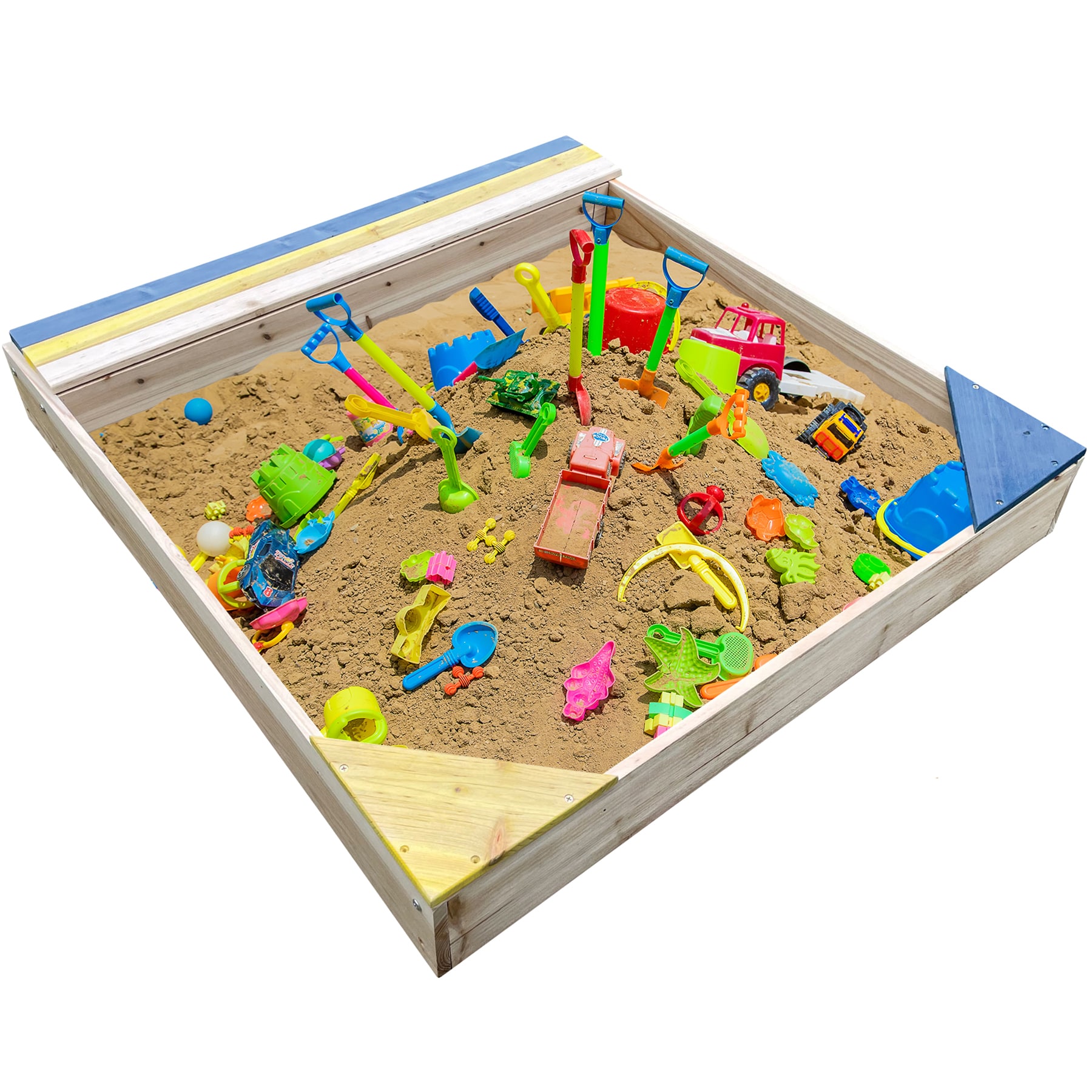 NYVI Kinder Sandkasten NYVIKids Semplice 102x96 cm - Sandkasten mit Abdeckung & 3 Sitzpl&auml;tze 
