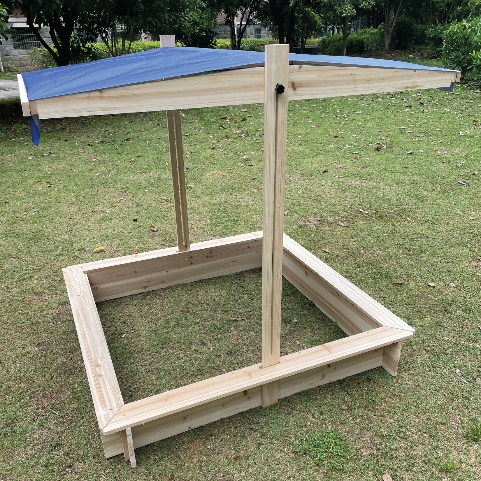 Sandkasten mit verstellbarem Sonnenschutz 126x118,5x115 cm - Holz - Schutz vor Verunreinigungen, Outdoor Spielkasten
