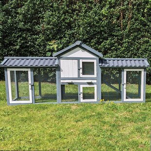 NYVI Hasenstall Picasso mit Auslauf - Grau - XXL Kleintierstall mit Gehege - PVC Dach - Winterfest & Wetterfest für Draußen 