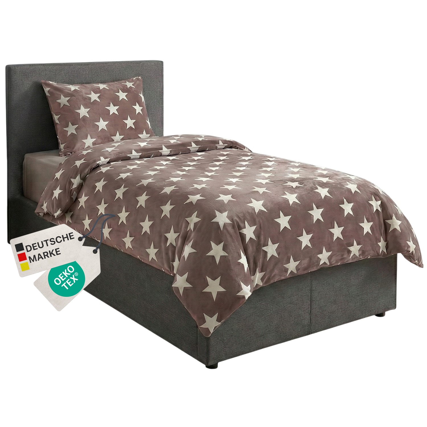 NYVI  Winter Bettw&auml;sche CozyStar Soft 2-teilig 1x Bettbezug 135x200 + 1x Kissenbezug 80x80 Sterne Farbe:Aubergine 