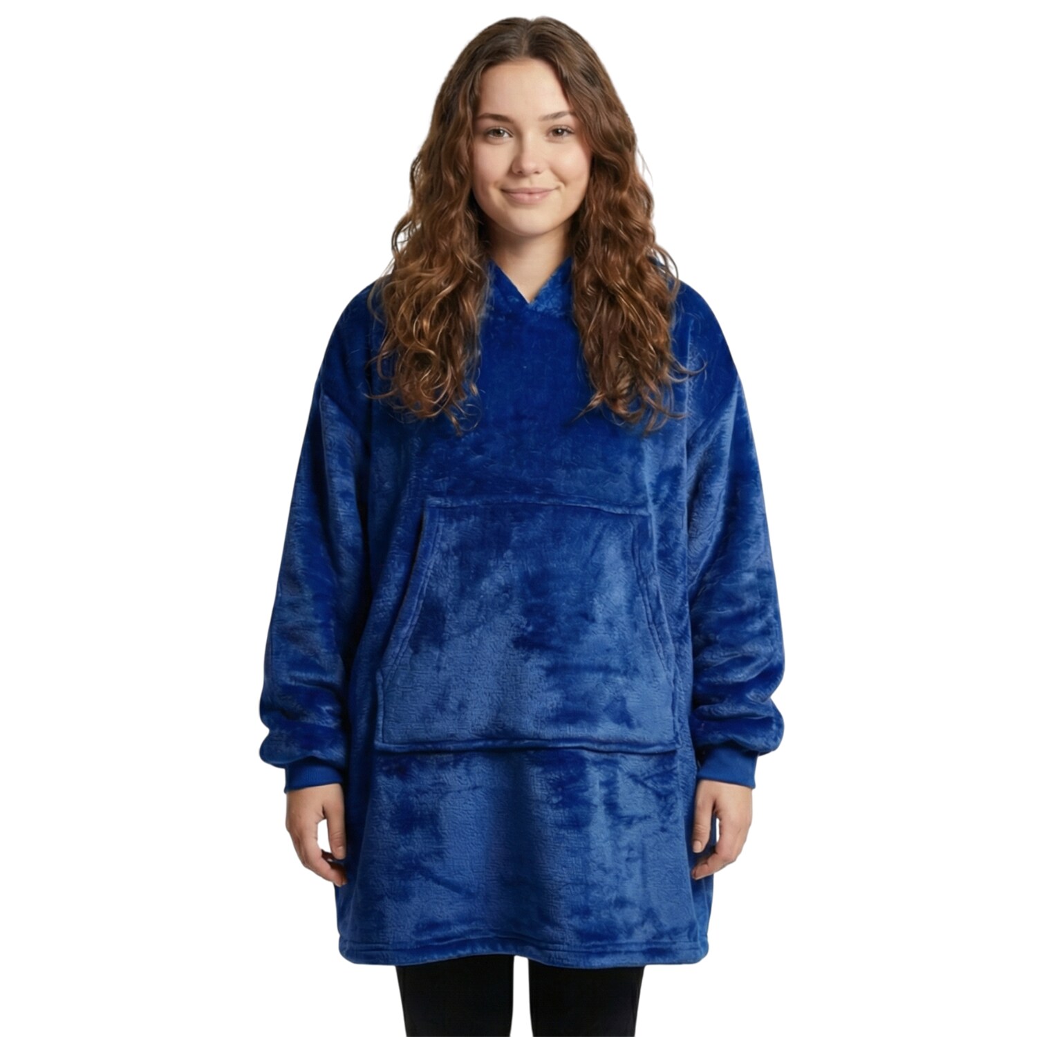 NYVI IamFlauschi Hoodie Decke mit &Auml;rmeln, Kapuze und K&auml;ngurutasche - Mit flauschiger Sherpa Innenseite - Tragbare Flanell Decke zum Anziehen f&uuml;r Erwachsene & Jugendliche Gr&ouml;&szlig;e:S/M 75x75 cm;Farbe:Navy-Blau 