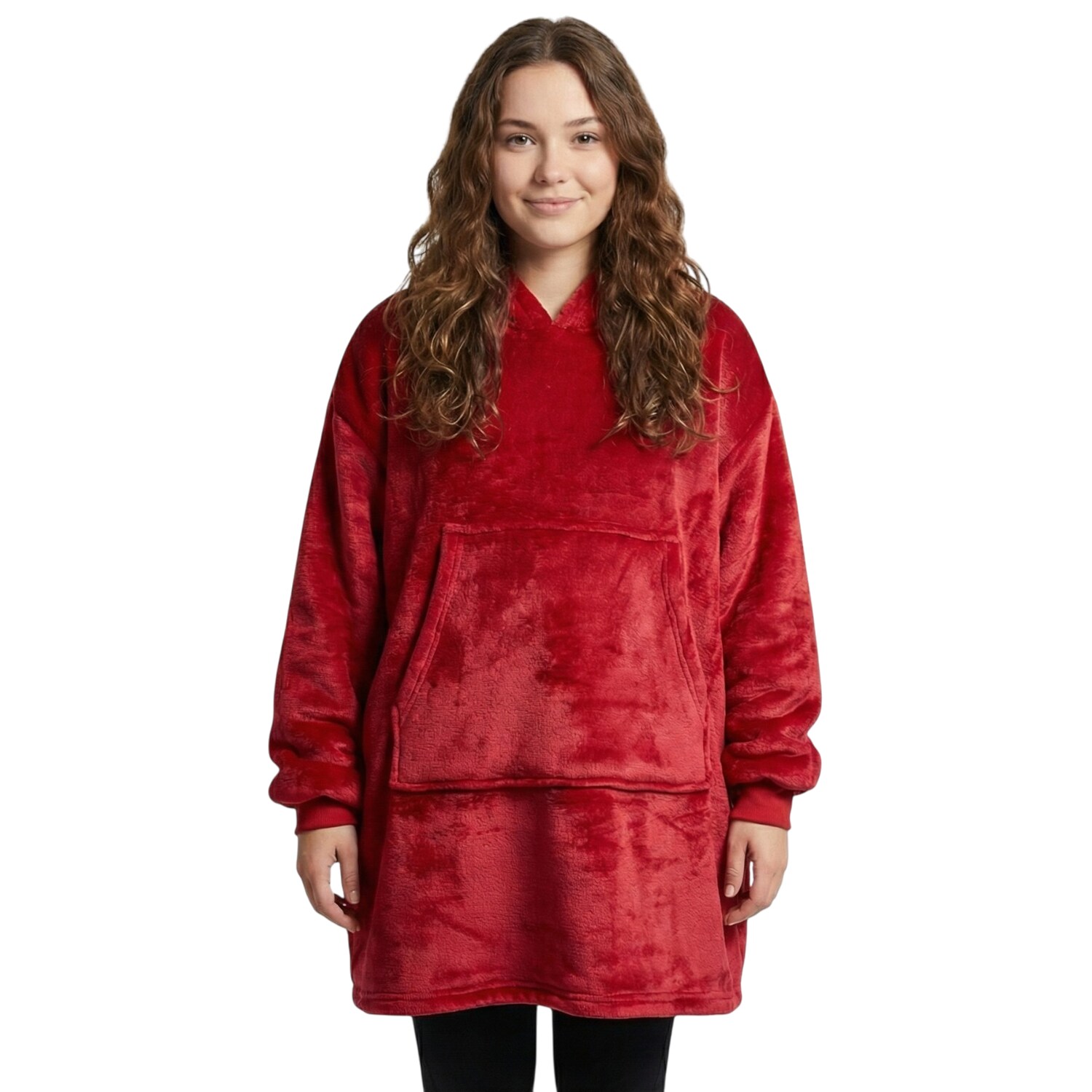 NYVI IamFlauschi Hoodie Decke mit &Auml;rmeln, Kapuze und K&auml;ngurutasche - Mit flauschiger Sherpa Innenseite - Tragbare Flanell Decke zum Anziehen f&uuml;r Erwachsene & Jugendliche Gr&ouml;&szlig;e:S/M 75x75 cm;Farbe:Rot-Burgund 