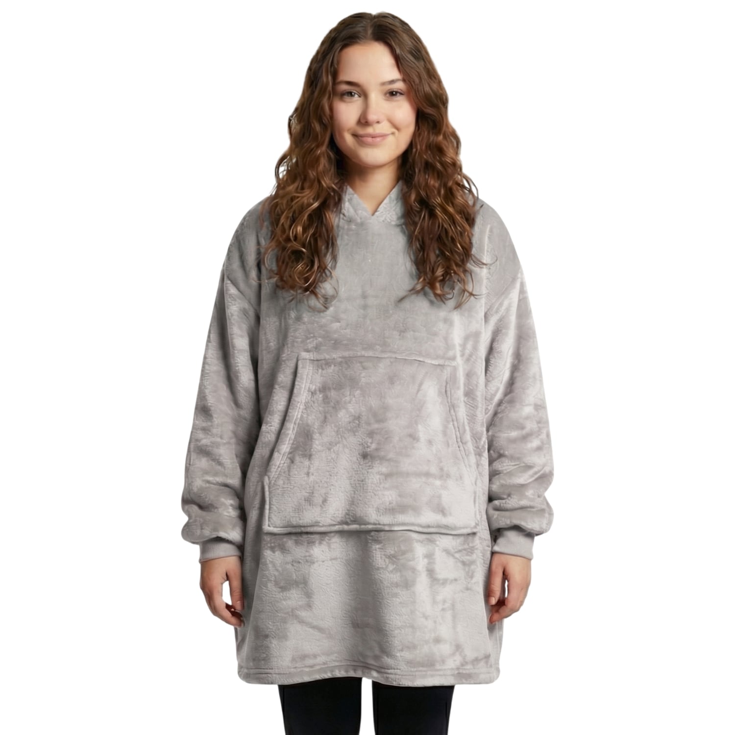 NYVI IamFlauschi Hoodie Decke mit &Auml;rmeln, Kapuze und K&auml;ngurutasche - Mit flauschiger Sherpa Innenseite - Tragbare Flanell Decke zum Anziehen f&uuml;r Erwachsene & Jugendliche Farbe:Grau;Gr&ouml;&szlig;e:L/XL 95x95 cm 