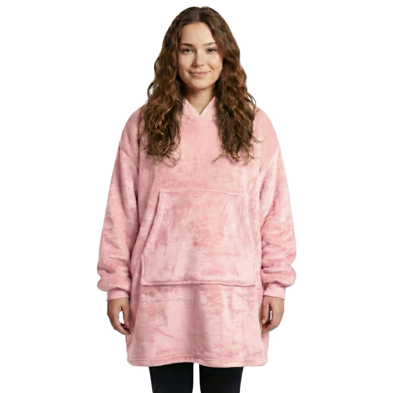 NYVI IamFlauschi Hoodie Decke mit &Auml;rmeln, Kapuze und K&auml;ngurutasche - Mit flauschiger Sherpa Innenseite - Tragbare Flanell Decke zum Anziehen f&uuml;r Erwachsene & Jugendliche Farbe:Ros&eacute;-Pink;Gr&ouml;&szlig;e:L/XL 95x95 cm 