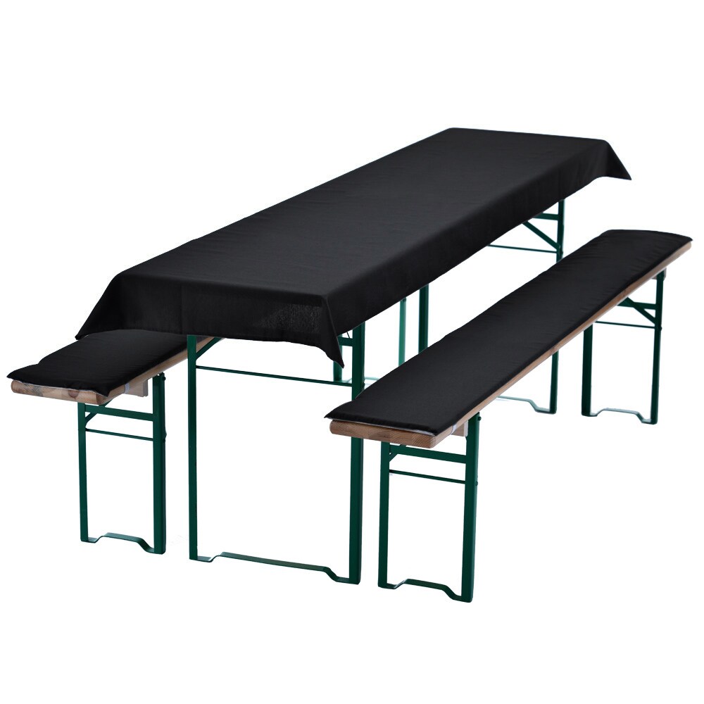 NYVI Bierbankauflagen Set NYVIGala 3 teilig - Auflagen f&uuml;r Bierzeltgarnitur - Tischdecke f&uuml;r Biertisch & Sitzpolster f&uuml;r Bierb&auml;nke Farbe:Schwarz;Gr&ouml;&szlig;e:240x90 cm 
