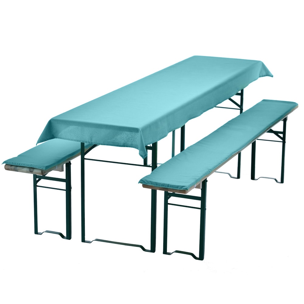 NYVI Bierbankauflagen Set NYVIGala 3 teilig - Auflagen f&uuml;r Bierzeltgarnitur - Tischdecke f&uuml;r Biertisch & Sitzpolster f&uuml;r Bierb&auml;nke Farbe:Aqua;Gr&ouml;&szlig;e:240x70 cm 