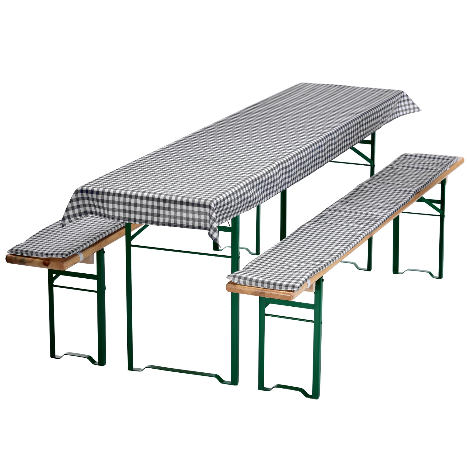 NYVI Bierbankauflagen Set NYVIGala 3 teilig - Auflagen f&uuml;r Bierzeltgarnitur - Tischdecke f&uuml;r Biertisch & Sitzpolster f&uuml;r Bierb&auml;nke Farbe:Grau Kariert;Gr&ouml;&szlig;e:130x70 cm 