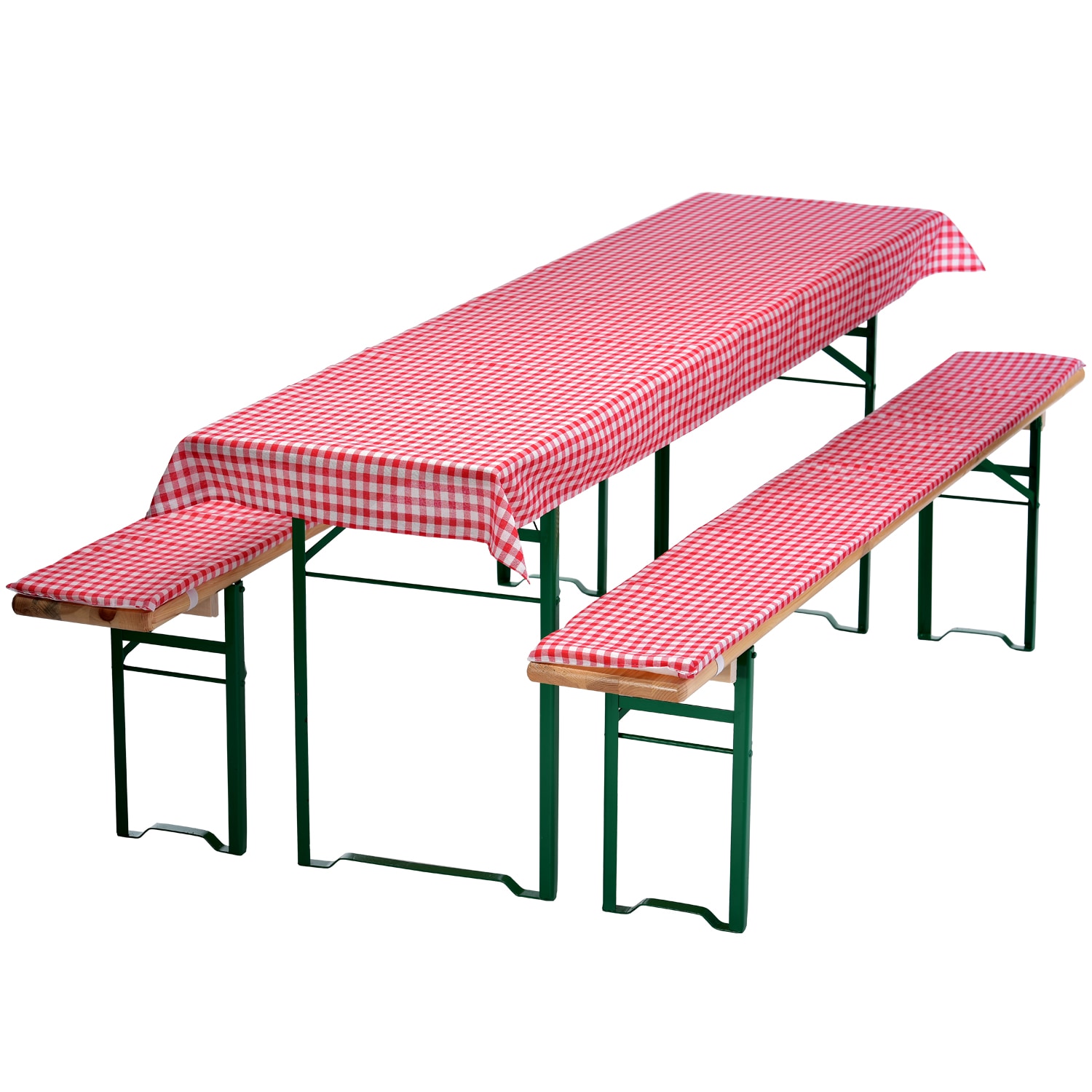 NYVI Bierbankauflagen Set NYVIGala 3 teilig - Auflagen f&uuml;r Bierzeltgarnitur - Tischdecke f&uuml;r Biertisch & Sitzpolster f&uuml;r Bierb&auml;nke Gr&ouml;&szlig;e:240x70 cm;Farbe:Rot Kariert 