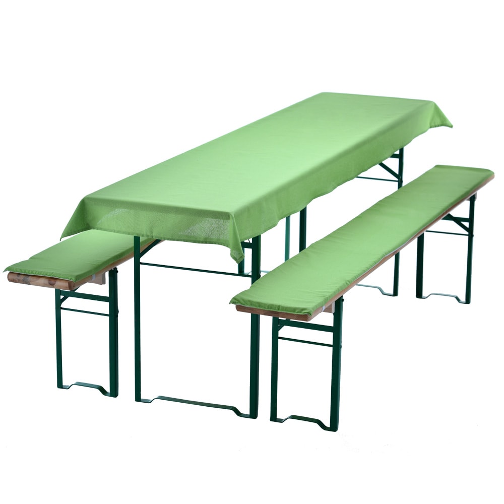 NYVI Bierbankauflagen Set NYVIGala 3 teilig - Auflagen f&uuml;r Bierzeltgarnitur - Tischdecke f&uuml;r Biertisch & Sitzpolster f&uuml;r Bierb&auml;nke Farbe:Gr&uuml;n;Gr&ouml;&szlig;e:240x70 cm 
