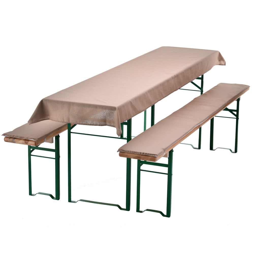 NYVI Bierbankauflagen Set NYVIGala 3 teilig - Auflagen f&uuml;r Bierzeltgarnitur - Tischdecke f&uuml;r Biertisch & Sitzpolster f&uuml;r Bierb&auml;nke Farbe:Beige;Gr&ouml;&szlig;e:240x70 cm 