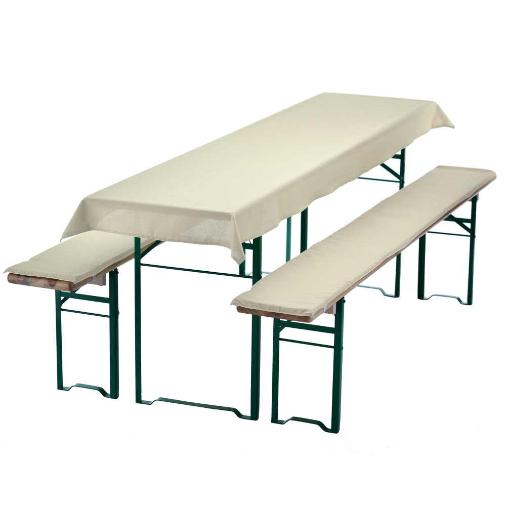 NYVI Bierbankauflagen Set NYVIGala 3 teilig - Auflagen f&uuml;r Bierzeltgarnitur - Tischdecke f&uuml;r Biertisch & Sitzpolster f&uuml;r Bierb&auml;nke Farbe:Ecru;Gr&ouml;&szlig;e:240x90 cm 