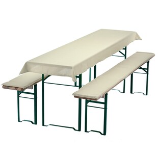 NYVI Bierbankauflagen Set NYVIGala 3 teilig - Auflagen für Bierzeltgarnitur - Tischdecke für Biertisch & Sitzpolster für Bierbänke Farbe:Ecru;Größe:240x90 cm 