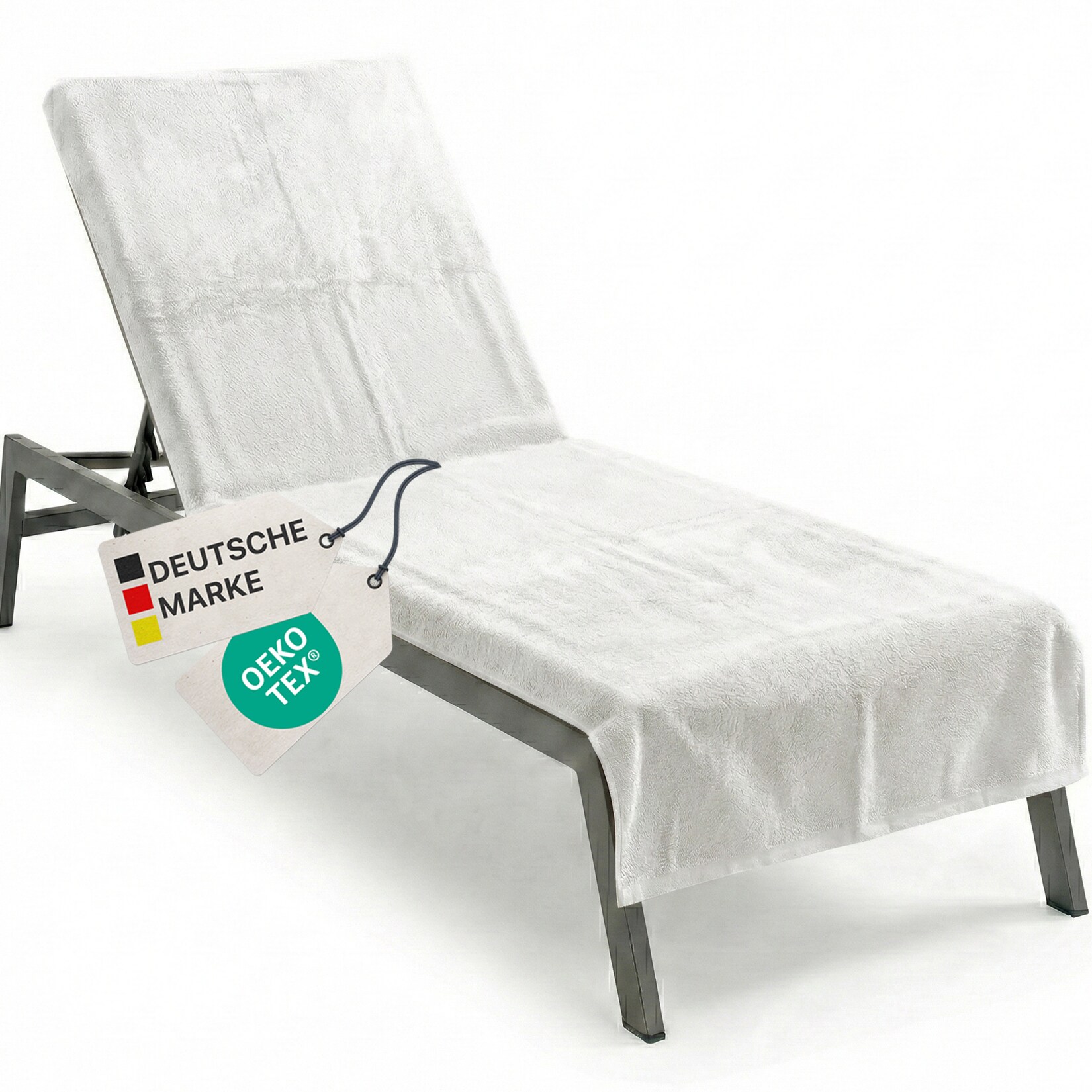 Frottee Schonbezug für Gartenliege NYVISpa 75x200 cm - Hygiene Liegestuhlauflage für Sonnenliegen Strandliegen Farbe:Weiß
