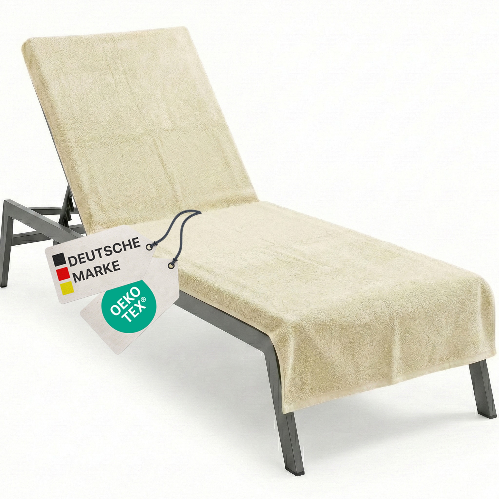 NYVI Frottee Schonbezug f&uuml;r Gartenliege NYVISpa 75x200 cm - Hygiene Liegestuhlauflage f&uuml;r Sonnenliegen Strandliegen Farbe:Beige 