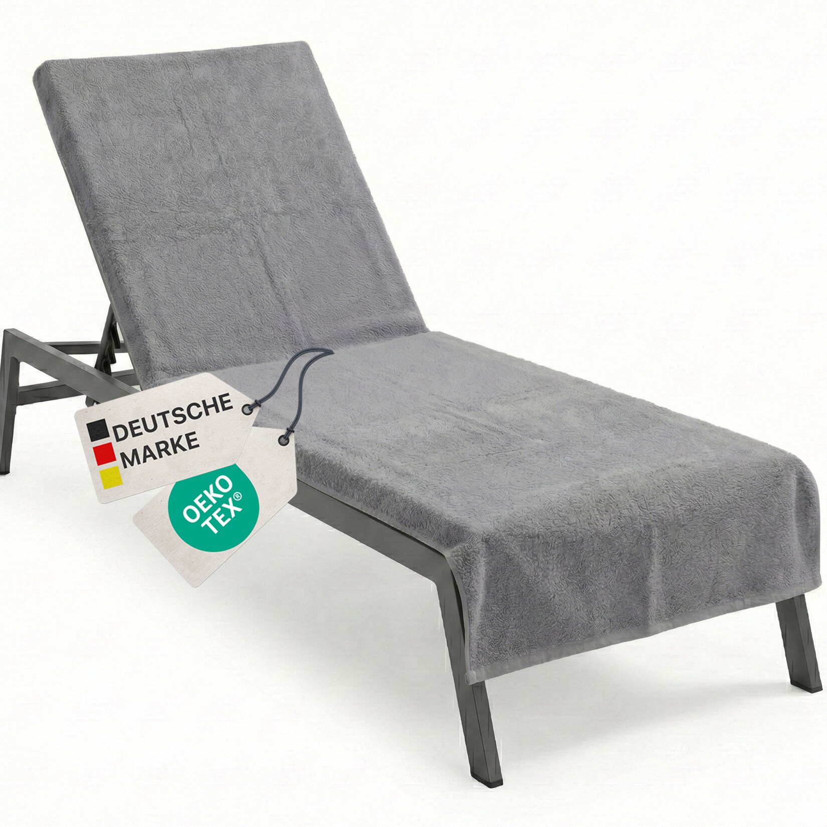 Frottee Schonbezug für Gartenliege NYVISpa 75x200 cm - Hygiene Liegestuhlauflage für Sonnenliegen Strandliegen Farbe:Grau