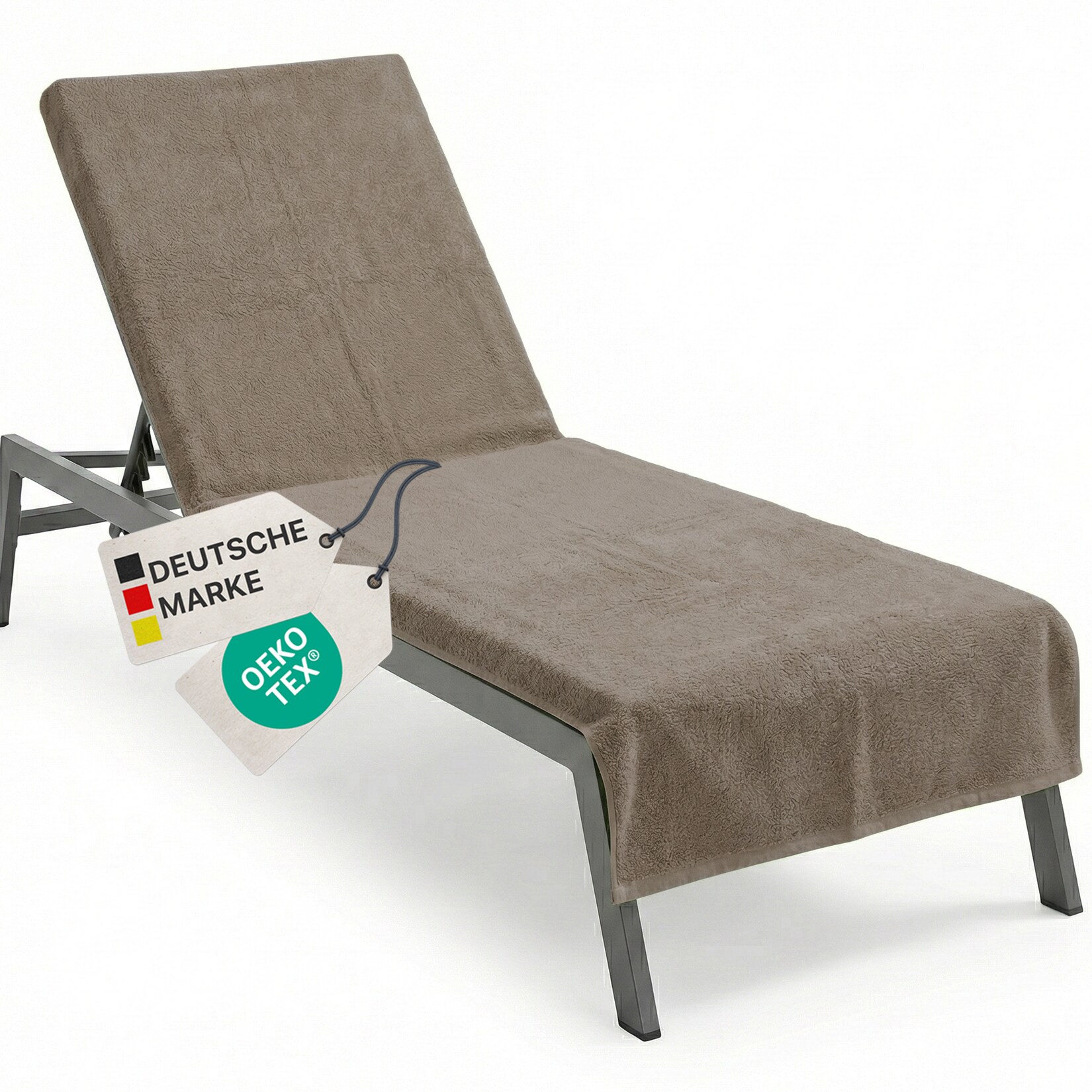 Frottee Schonbezug für Gartenliege NYVISpa 75x200 cm - Hygiene Liegestuhlauflage für Sonnenliegen Strandliegen Farbe:Taupe