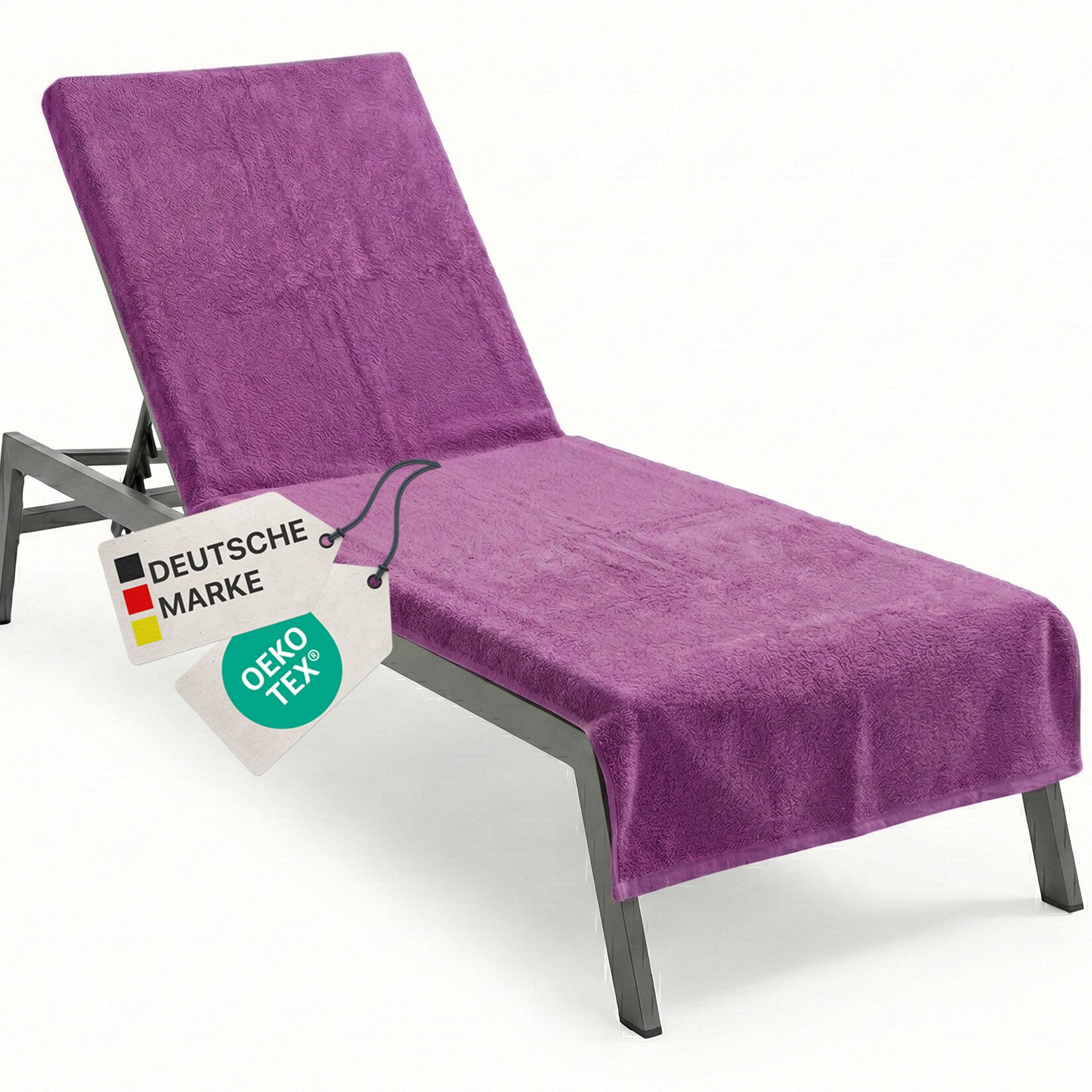 Frottee Schonbezug für Gartenliege NYVISpa 75x200 cm - Hygiene Liegestuhlauflage für Sonnenliegen Strandliegen Farbe:Lila