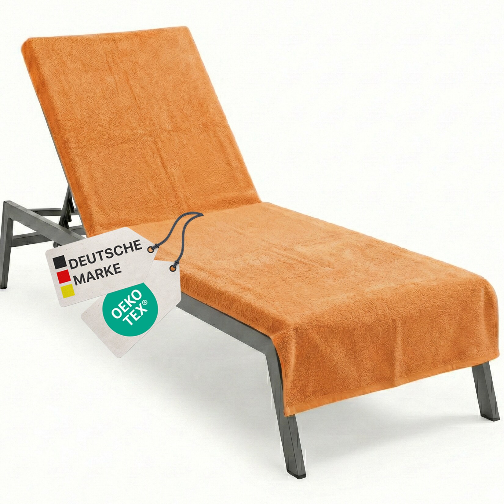 Frottee Schonbezug für Gartenliege NYVISpa 75x200 cm - Hygiene Liegestuhlauflage für Sonnenliegen Strandliegen Farbe:Orange