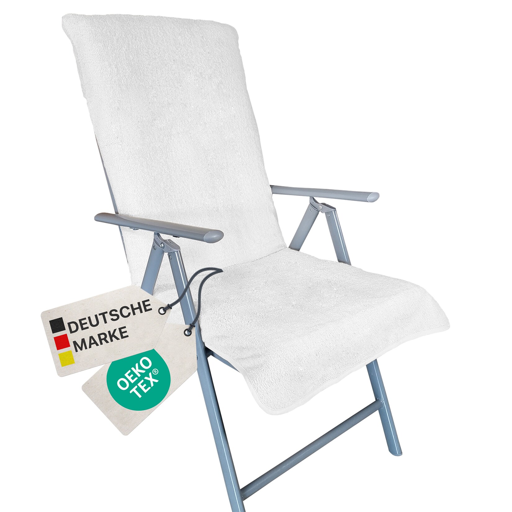 Frottee Schonbezug für Gartenstuhl NYVISpa 60x130 cm - Hygiene Auflage für Hochlehner Gartenstühle Farbe:Weiß