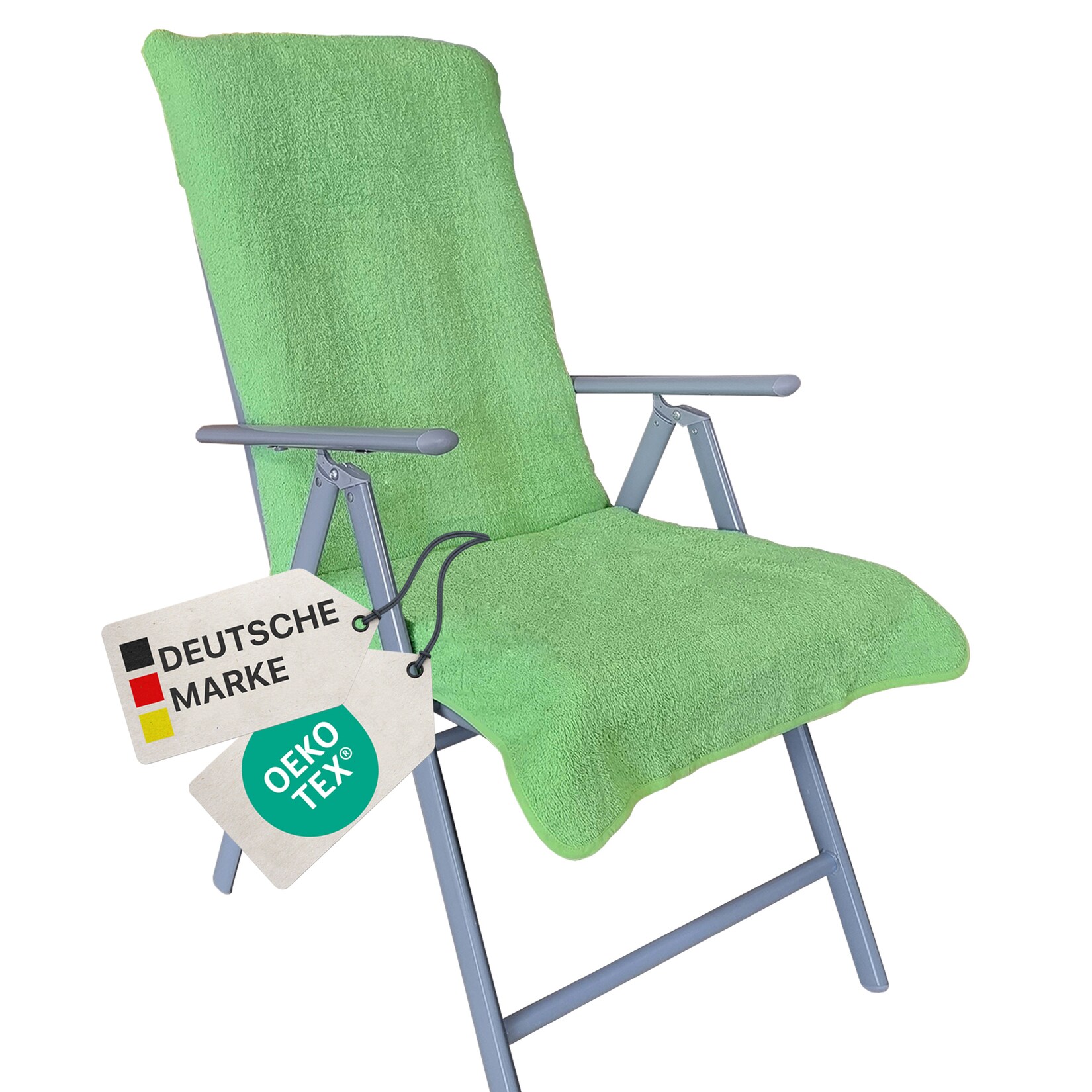 Frottee Schonbezug für Gartenstuhl NYVISpa 60x130 cm - Hygiene Auflage für Hochlehner Gartenstühle Farbe:Grün